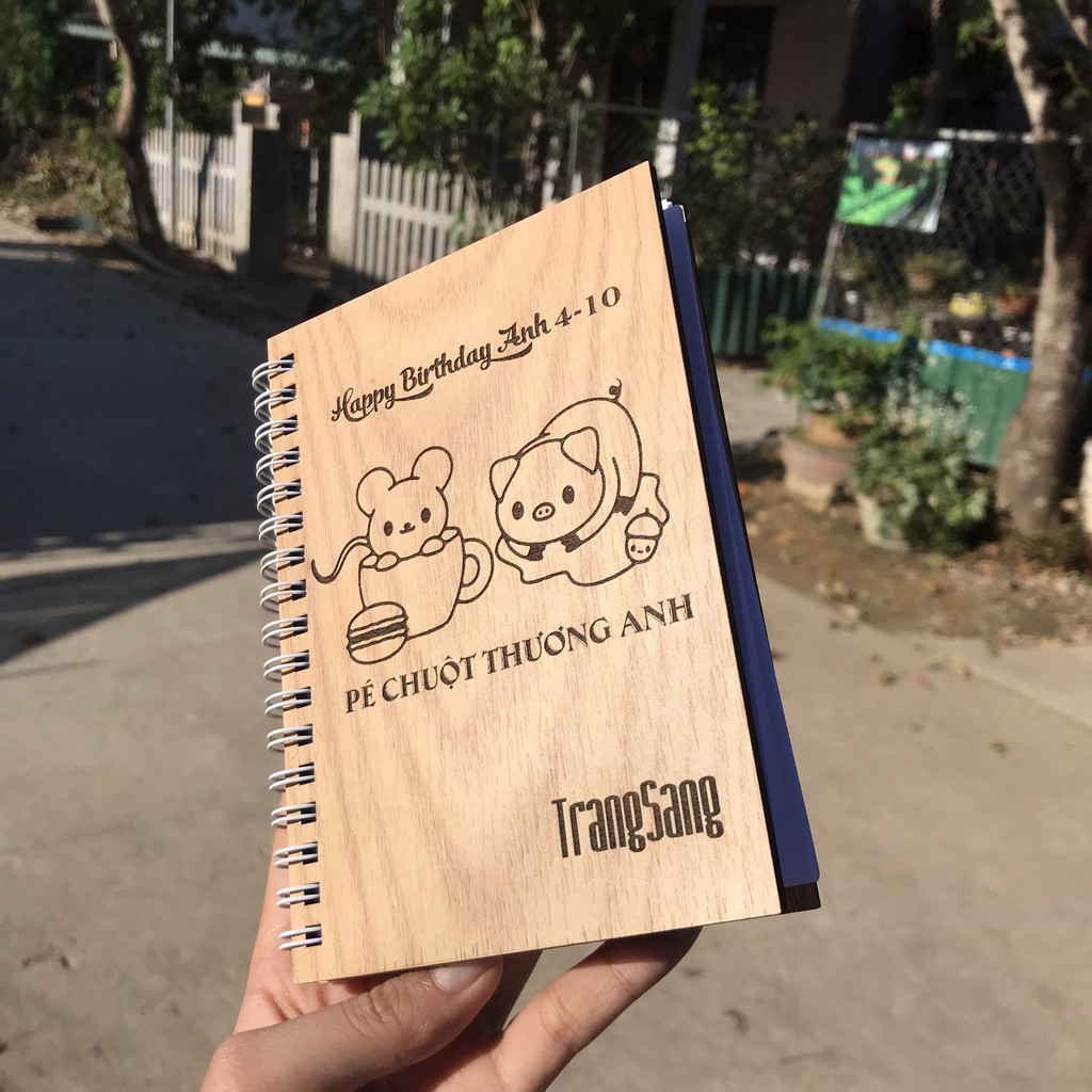 SỔ TAY QUÀ TẶNG SINH NHẬT TÌNH YÊU - Khắc hình chuột và heo đáng yêu - Thiết kế theo yêu cầu - Size 10x15cm (A6)