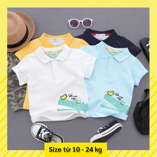 Thời trang quần áo trẻ em bé - Áo thun bé trai cá sấu họa tiết cá sấu cho bé từ 2, 3,4, 5, 6, 7, 8 tuổi xanh trắng cam