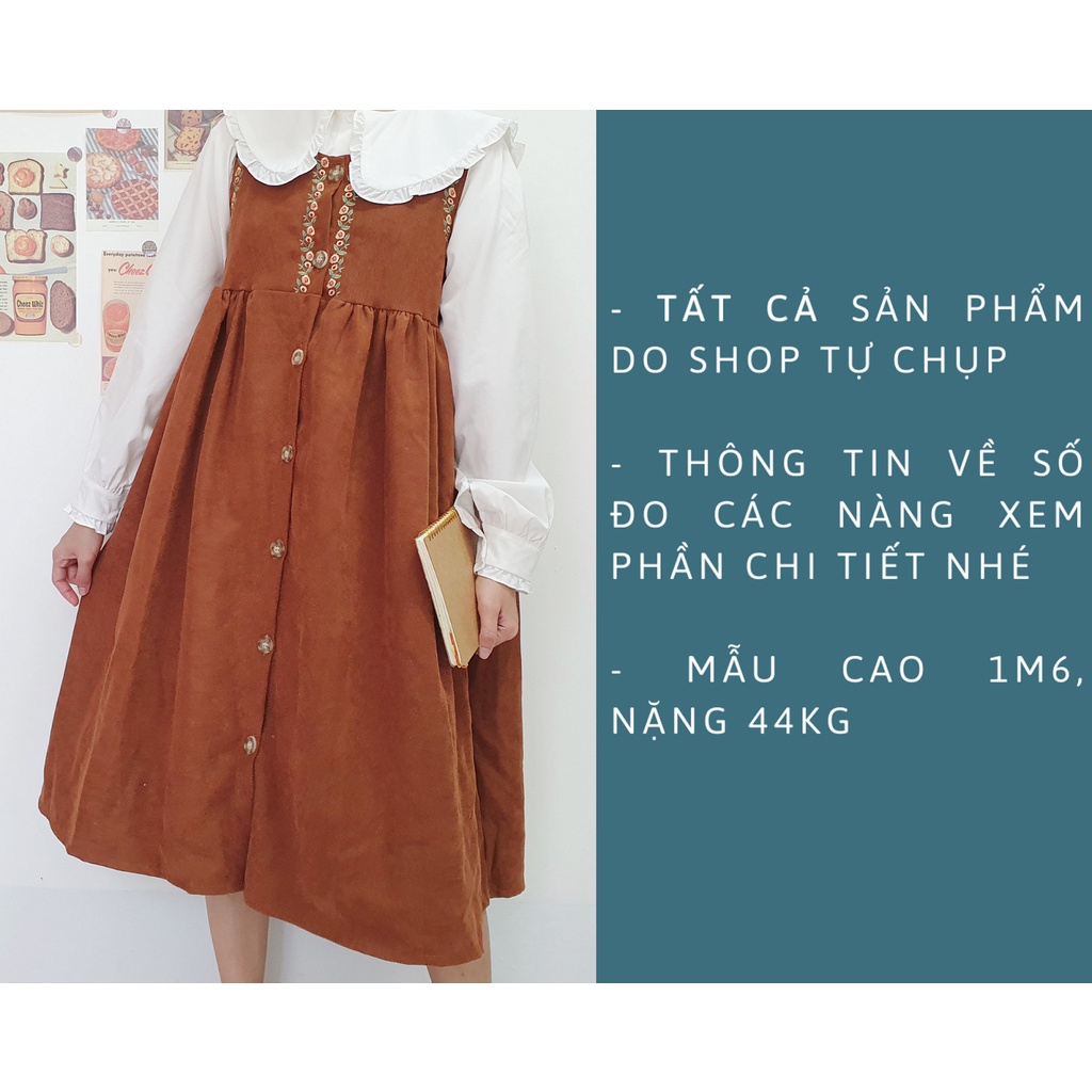 Đầm Yếm Nhung Dáng Dài Babydoll Thêu Hoa - Penguin House