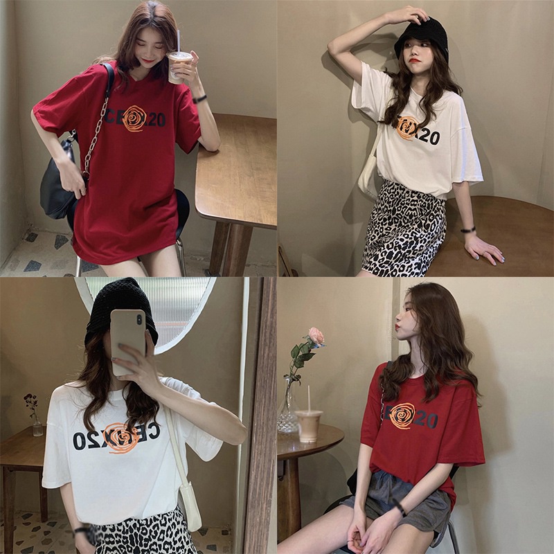 Áo Thun Tay Ngắn Cổ Tròn In Chữ Phong Cách Hàn Quốc Dành Cho Nữ