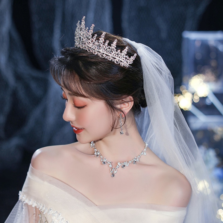 Bộ Trang Sức Hình Vương Miện Đính Đá Lấp Lánh Thời Trang Dành Cho Cô Dâu