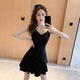 Đầm Hai Dây Cổ Chữ V Phối Bèo Quyến Rũ Thời Trang