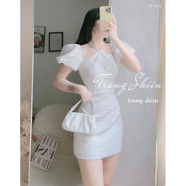 (Mẫu Mới) ĐẦM GẤM XỐP CỔ YẾM CỘT DÂY DỰ TIỆC TÔN DÁNG CỰC SANG CHẢNH SIÊU ĐẸP HHP