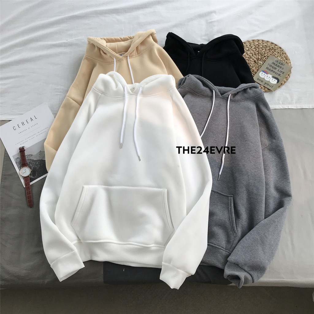 Áo hoodie form rộng phong cách Hàn Quốc năng động cho cặp đôi màu be