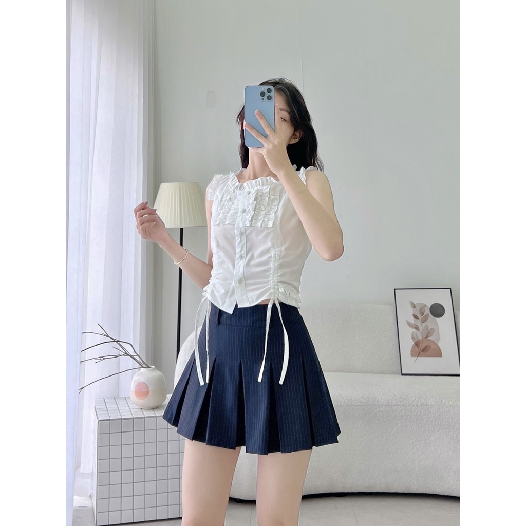 Áo kiểu không tay màu trắng rút dây 𝐁𝐔𝐑𝐍 𝐒𝐒1 𝐓𝐎𝐏