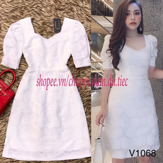 Đầm dự tiệc V1068 Váy chữ A đơn giản mà sang che khuyết điểm ko lộ bụng (ẢNH THẬT) Màu trắng size S, M, L FREE SHIP