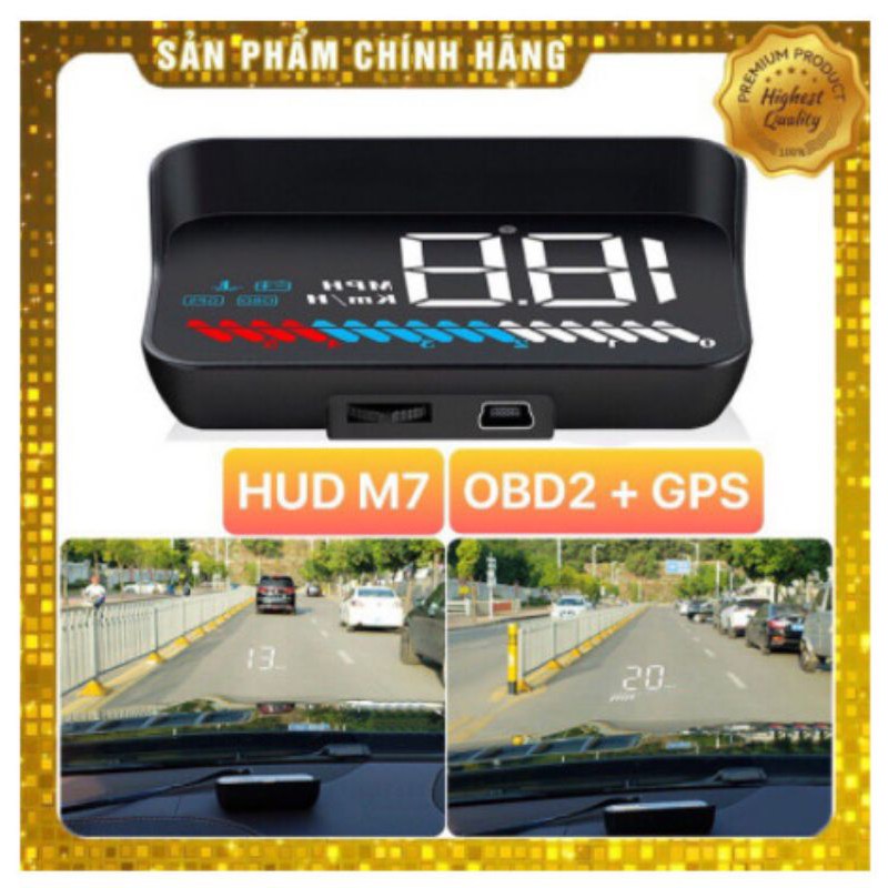 Bộ HUD Ô tô M7 OBD GPS Hiển Thị Tốc Độ & Thông Tin Lên Kính Lái Kết Nối OBD + GPS Giá Rẻ