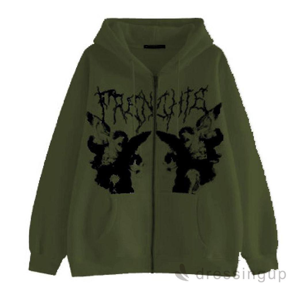 Đầm Hoodie Plus Size Tay Dài Dáng Rộng Có Túi Và Khóa Kéo Cho Nữ