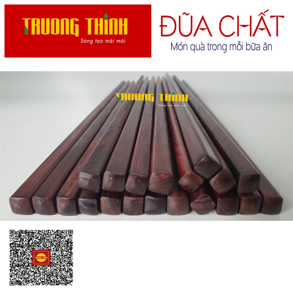 Đũa Gỗ Trắc Vân Cao Cấp Loại Đặc Biệt - Hộp Màu Đen - 10 Đôi Vuông Trơn