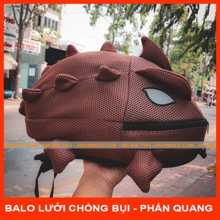 HOT - Balo hình dạng Khủng Long lưới màu nâu đựng fullface, mũ 3/4, đi phượt siêu cute - Balo rồng đủ màu sắc phản quang