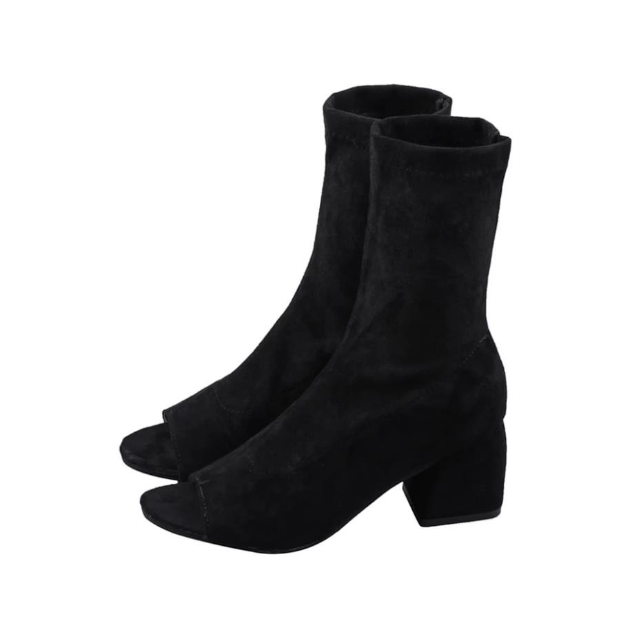 [Boot nữ Lửng Hở Mũi Chất Da Lộn][boots nữ lửng hở mũi da lộn]