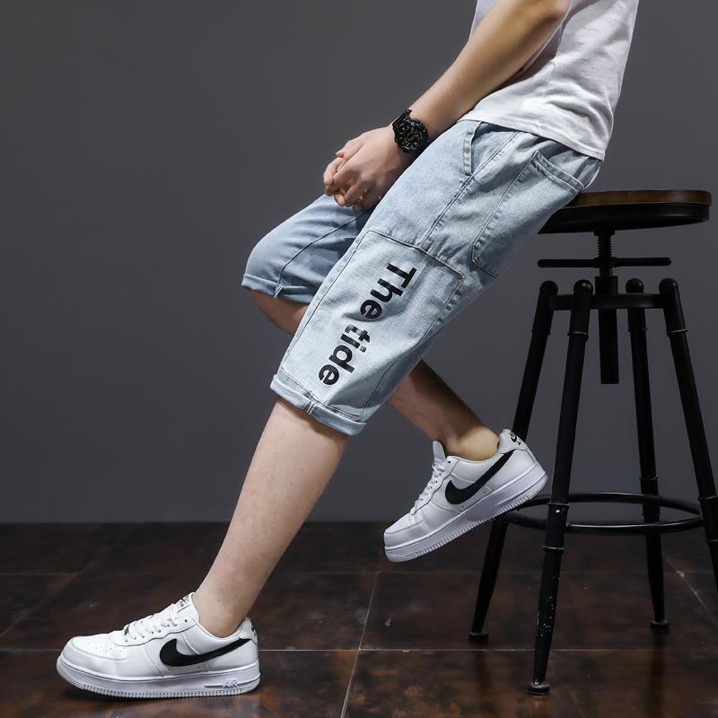 Quần short denim ống rộng 7 tấc thời trang mùa hè 2021 dành cho nam