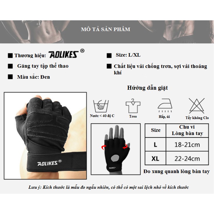 Găng Tay Thể Thao, Tập Gym Aolikes Co Giãn Đàn Hồi Thoáng Khí Cao Cấp AL109