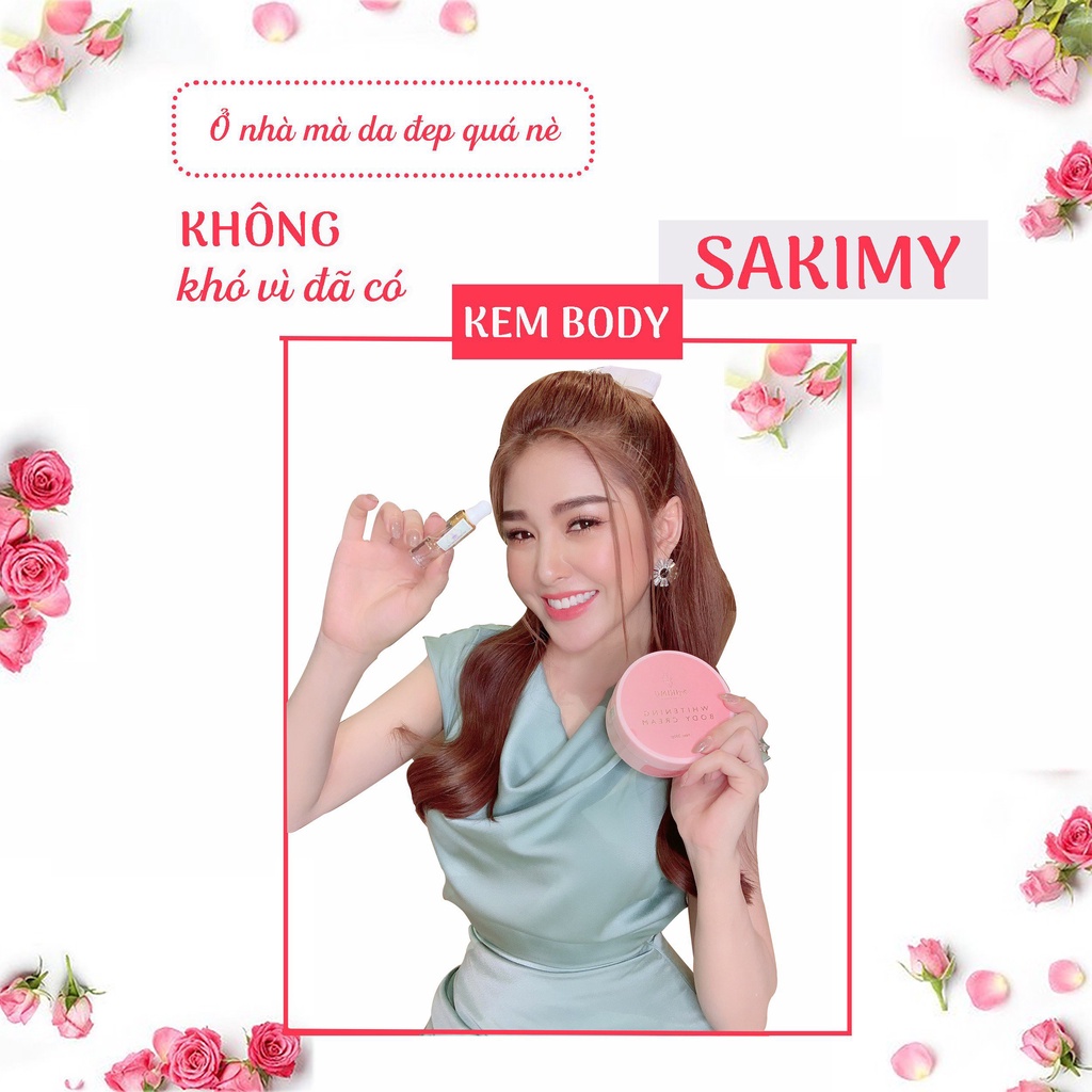 Kem dưỡng trắng da body Sakimy 200gr tặng 1 chai serum kích trắng và 1 cây son thỏi sakimy hàng chính hãng. | BigBuy360 - bigbuy360.vn