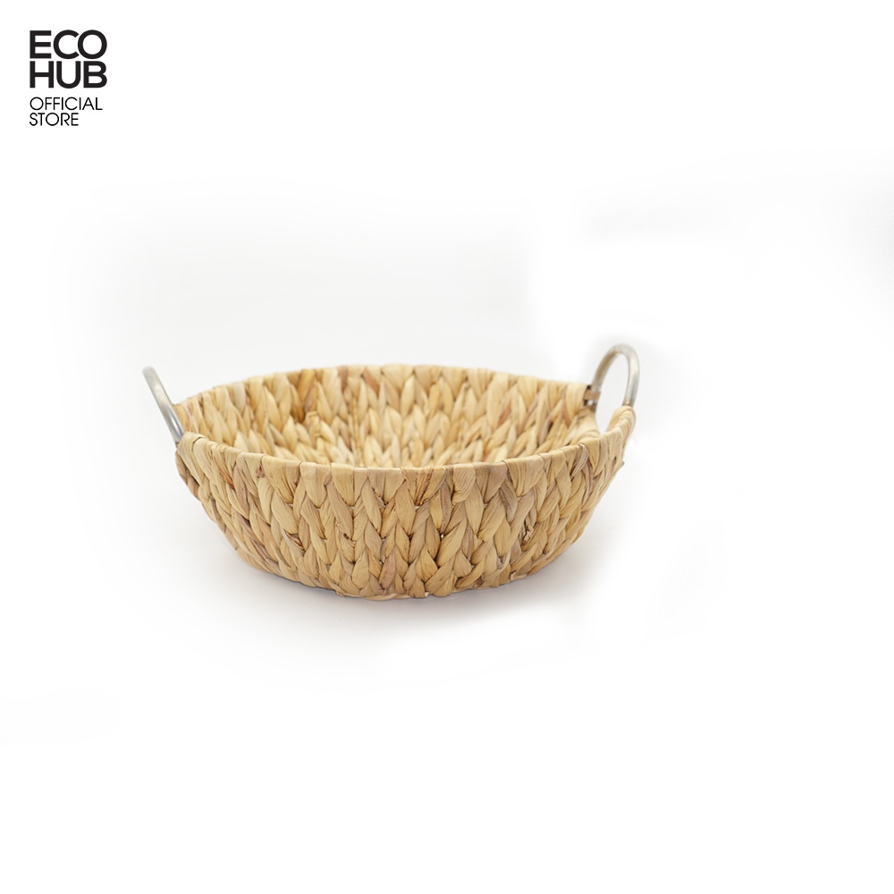 Giỏ lục bình đựng đồ khung sắt ECOHUB có tay cầm (Water Hyacinth Basket With Handle)