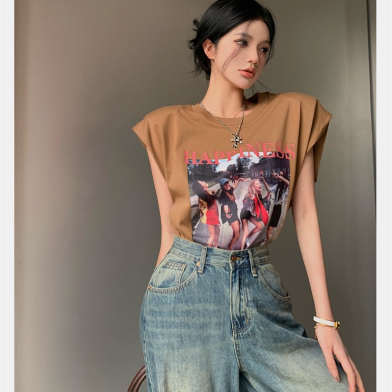 Áo Thun Sát Nách Cổ Tròn Hoạ Tiết Chân Dung Cho Phái Nữ