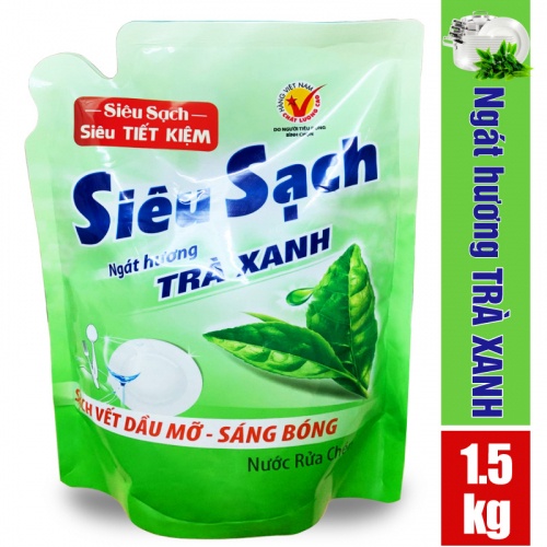 Nước Rửa Chén LIX Túi 1.5KG Siêu Sạch Hương Chanh - Trà Xanh