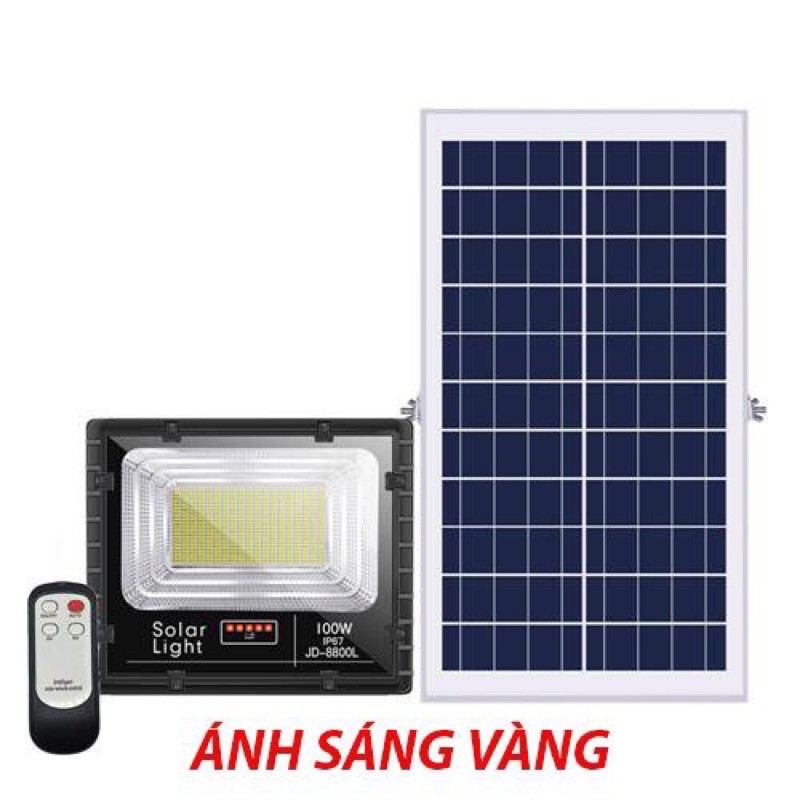 Đèn năng lượng mặt trời 100W ánh sáng Vàng chuyên công trình ngoài trời, trang trí sân vườn chống nước ip67