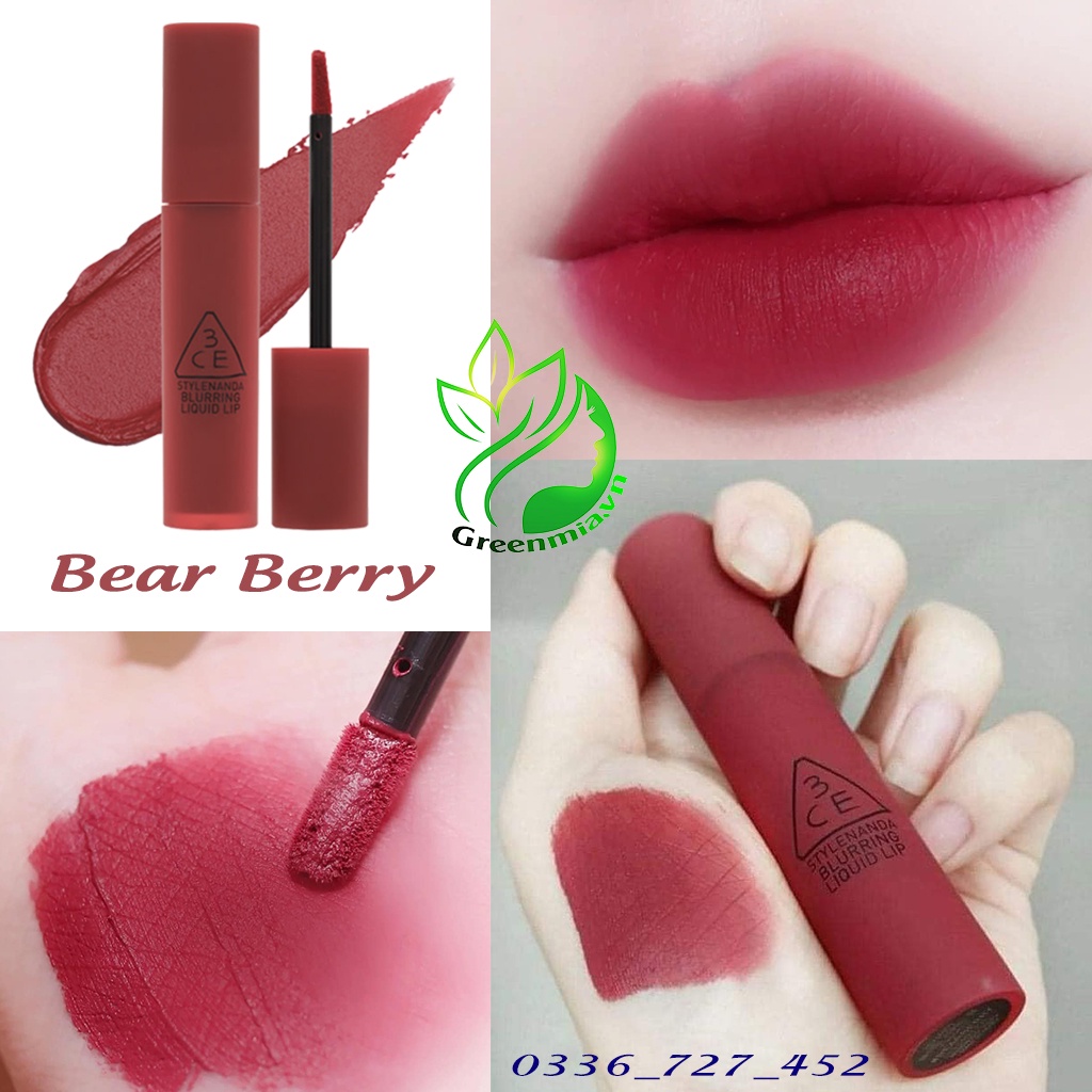 Son Kem Lì 3CE Blurring Liquid Lip Bearberry Hồng Nâu Mận Tôn Da