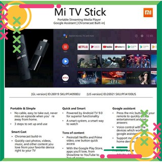 GIẢM GIÁ (Chính Hãng Xiaomi) Xiaomi Mi TV Stick 2K HDR Lõi Tứ Dolby DTS HD Giải Mã Kép Android 9.0 Làm Việc Với Google A