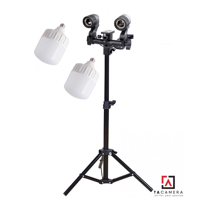 Combo Đui Đèn Đôi E27 (có thể gắn 2 bóng cùng lúc) + 2 Bóng Đèn LED Kenno siêu sáng 50W + Chân Đèn Nhỏ 2m