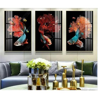 Xả sốc bộ ba tranh treo tường, tranh tráng gương cá chép tài lộc