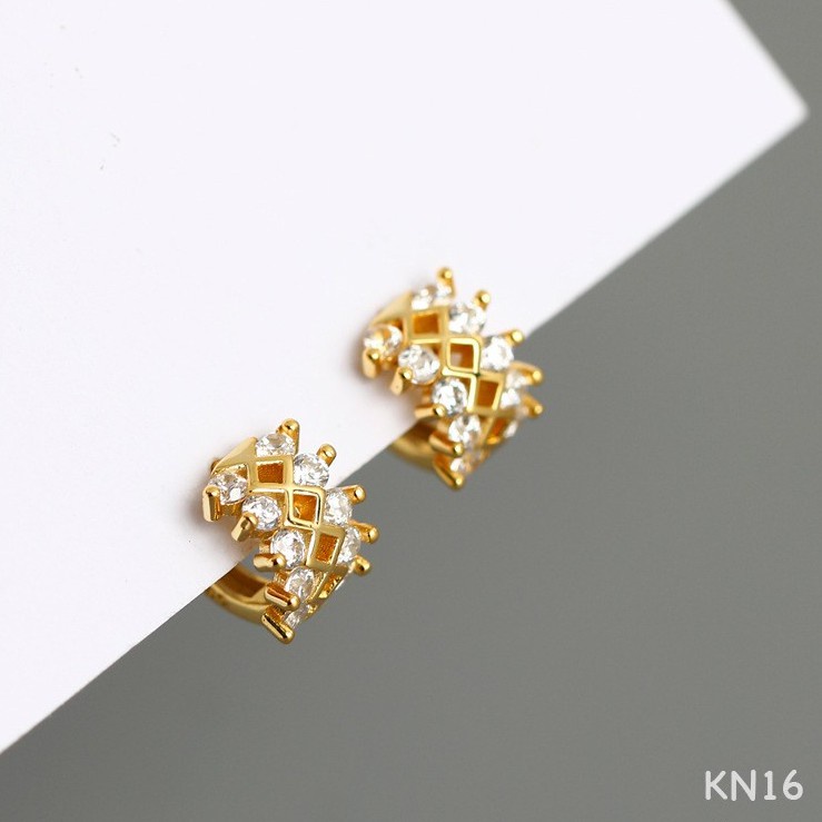 Khuyên tai tròn nam nữ bạc đá đan 2 màu xi bạch kim và vàng cá tính, độc đáo | HARMONY ACCESSORIES KN16