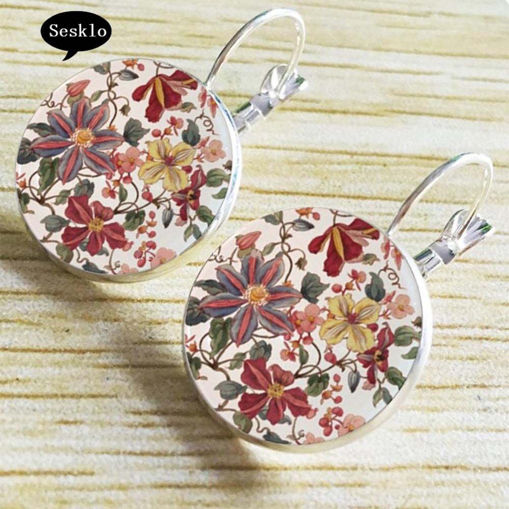 Bộ Đồ Thời Trang SK Cá Tính Năng Động☀Bông Tai HợP Kim HìNh TròN HọA TiếT Hoa Vintage