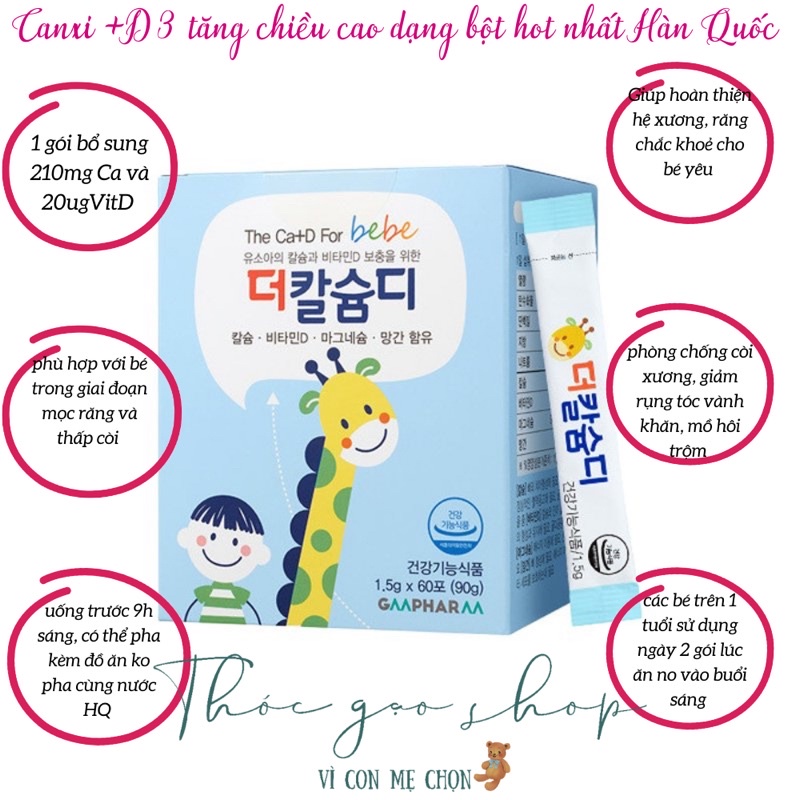 GMpharm Bột tăng chiều cao The CA+D for bebe bổ sung Canxi và vitamin D3 cho bé yêu cao lớn vượt trội Hàn Quốc (1y+)
