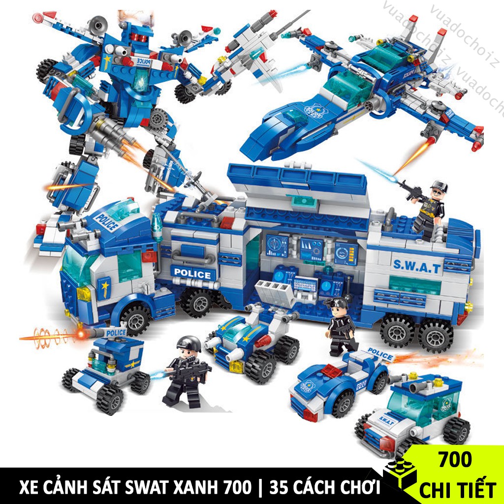 [700 CHI TIẾT] ĐỒ CHƠI XẾP HÌNH LEGO XE CẢNH SÁT SWAT XANH DƯƠNG LEGO ROBOT BẢO VỆ THÀNH PHỐ