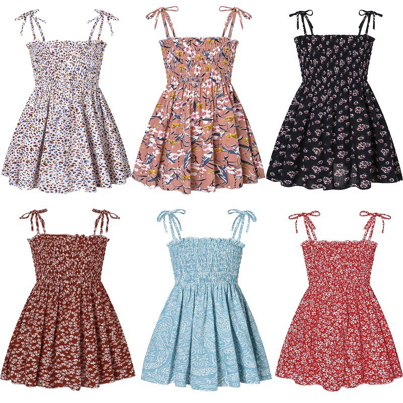 (Hàng Có Sẵn) Váy Bé Gái Đầm Hai Dây Vải Cotton Thời Trang Đi Biển Cho Bé Gái