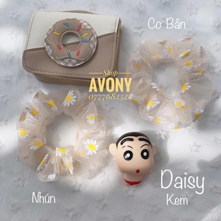 Cột tóc vải scrunchie hoa cúc in size cơ bản