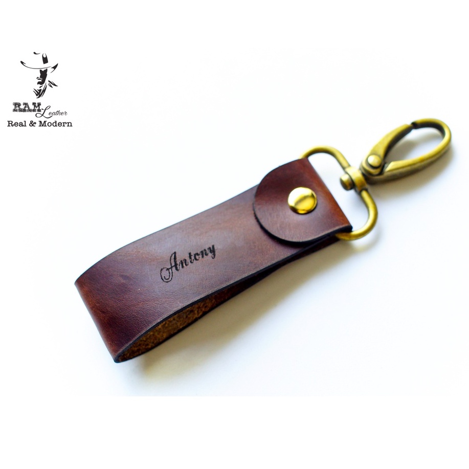 Móc Khóa RAM Leather Da Bò Nâu Đỏ Khắc Tên Theo Yêu Cầu