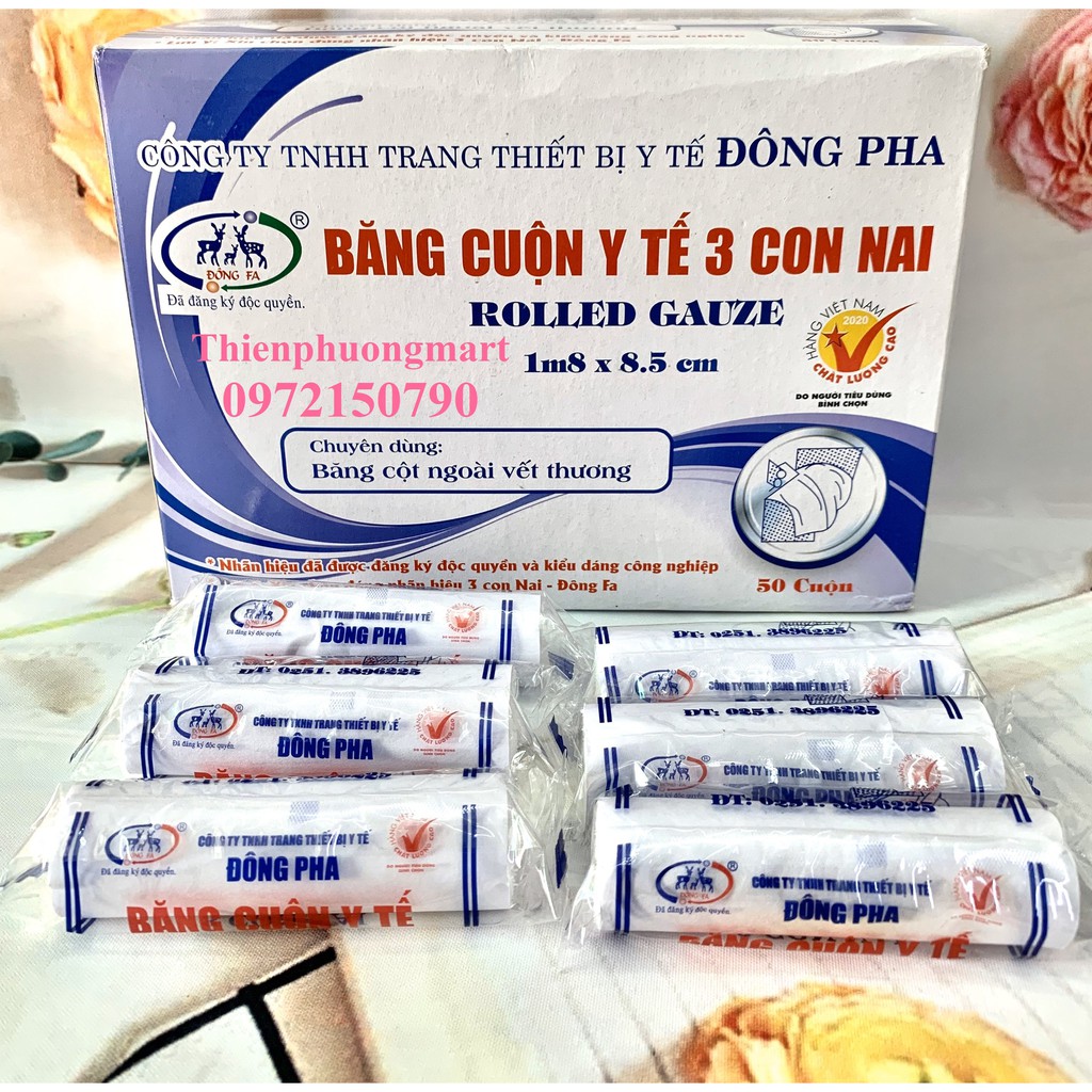 Gạc cuộn y tế 3 Con Nai Đông Pha 5 cuộn - Băng cuộn y tế Đông Pha 1,8m x 8,5cm