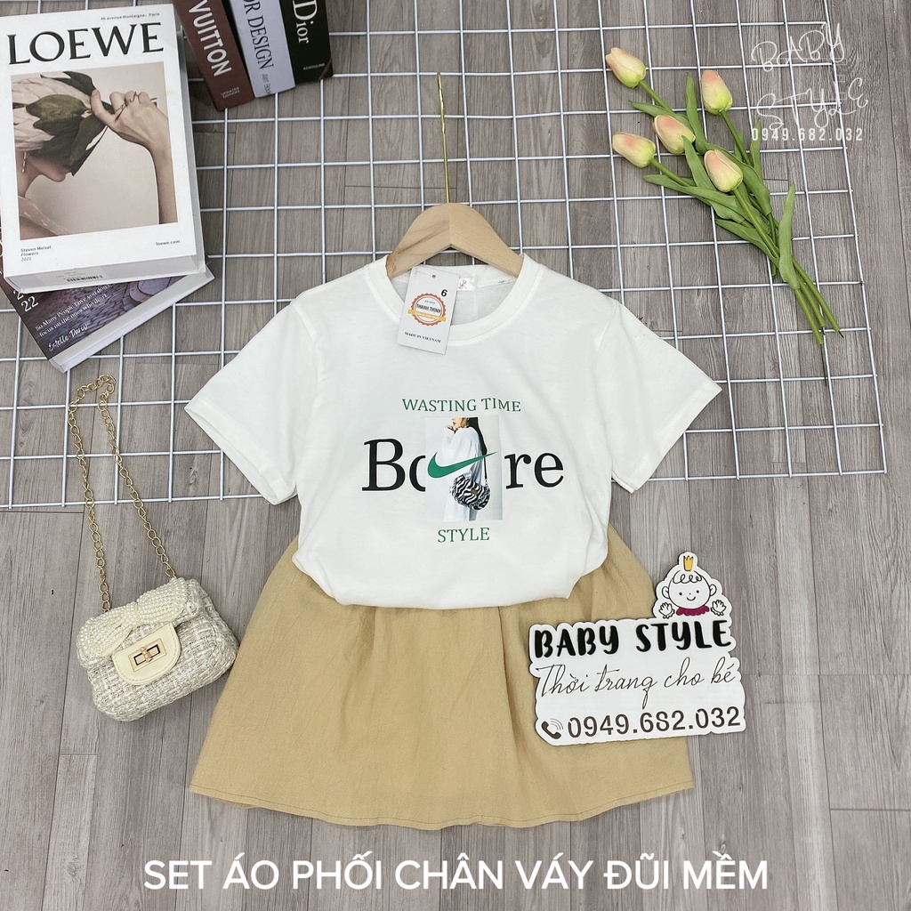 Set áo thun phối chân váy "TENN!S" 18-45kg cho bé gái 4-14 tuổi. Thoáng mát. Hàng may kỹ. G27 G28