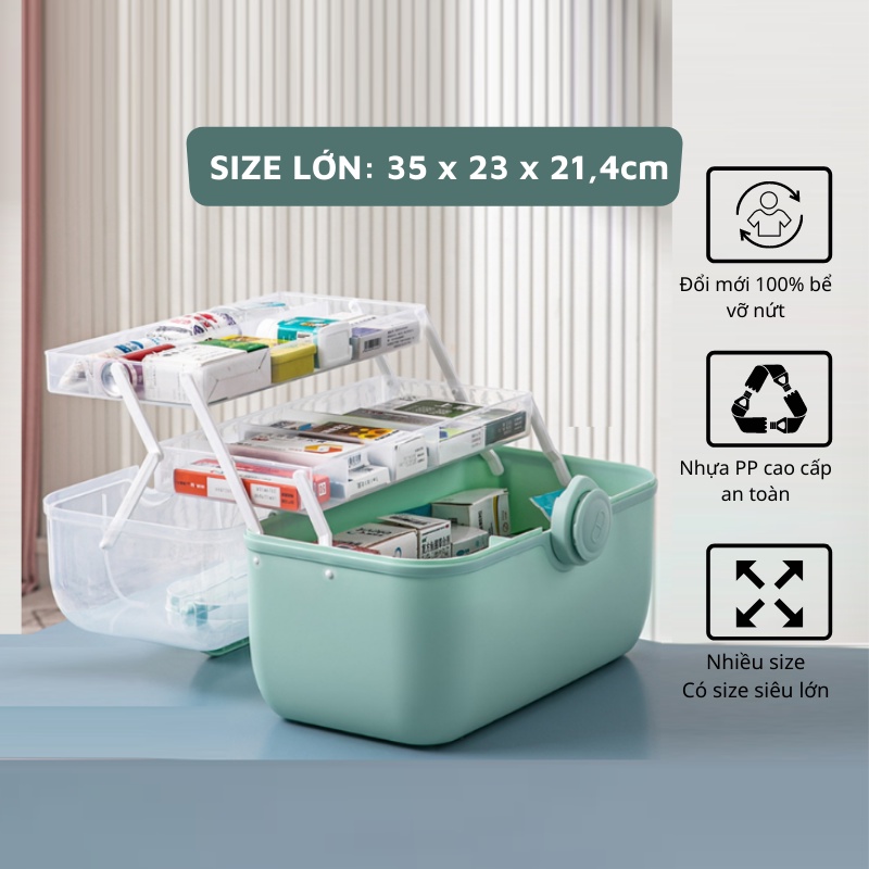 [ SIZE ĐẠI ] Hộp Đựng Thuốc Gia Đình 3 Tầng Hộp Y Tế Phân Loại Thuốc Loại Lớn Siêu Tiện Dụng Smart Home 1904