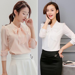 Áo sơ mi tay lửng cổ thắt nơ phong cách thời trang