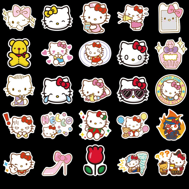 Set 100 Hình Dán Hello Kitty Chống Thấm Nước Dùng Để Trang Trí