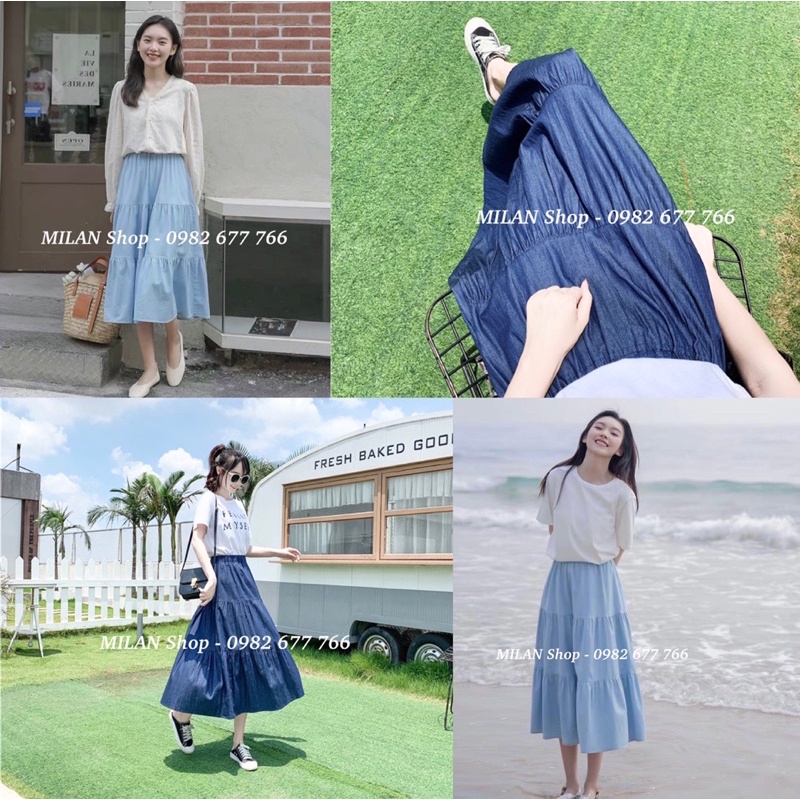 Chân váy dài midi lụa tầng xòe các kiểu thời trang | BigBuy360 - bigbuy360.vn
