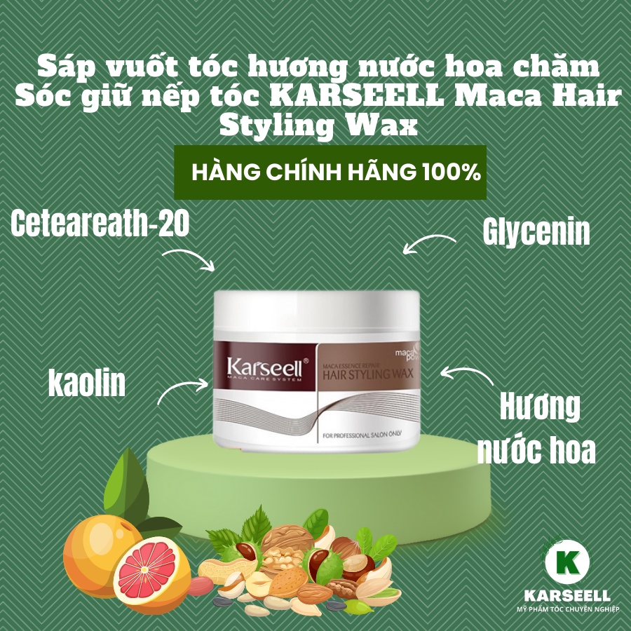 Sáp vuốt tóc nam Karseell Maca Styling Barbershop Wax 100ml, wax tóc hương nước hoa cao cấp CHÍNH HÃNG