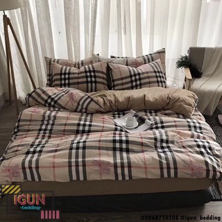 Bộ chăn ga gối BURBERRY ĐŨI set 4 món họa tiết kẻ Hàn Quốc