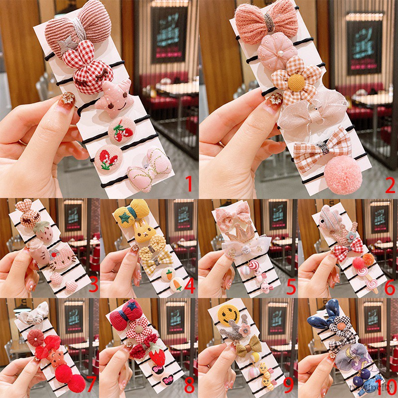 Set 6 dây buộc tóc co giãn họa tiết trái cây hoạt hình cho bé gái