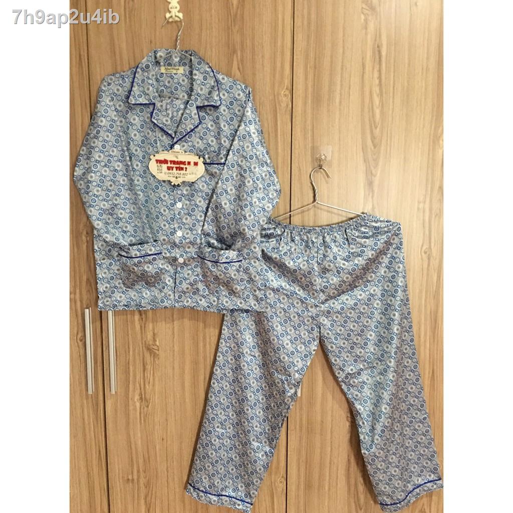 7h9ap2u4ibBỘ PIJAMA PHI BÓNG CHO ÔNG, ĐỒ NGỦ ÔNG GIÀ DÀI TAY