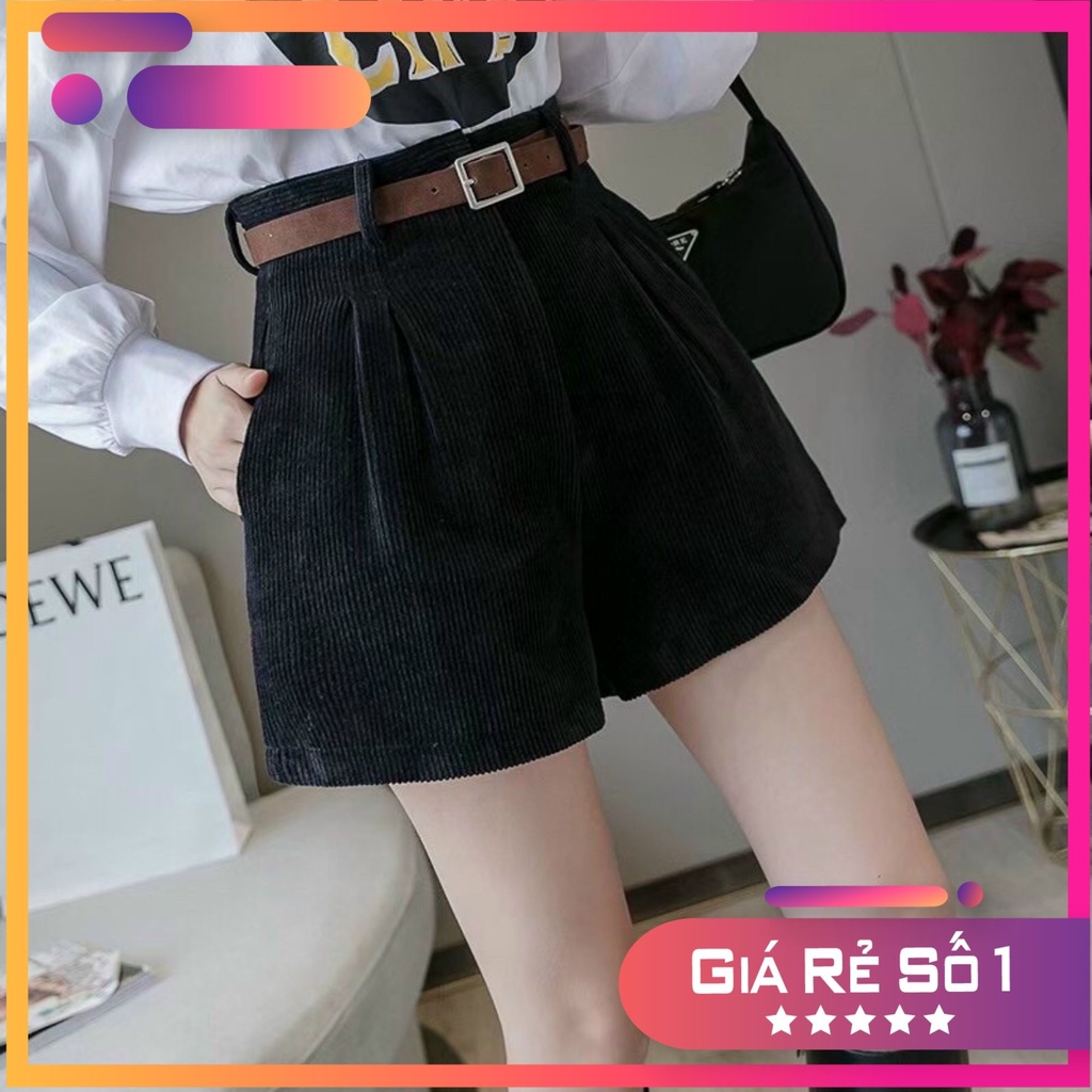 Quần Short Nữ Chất Nhung Tăm Lưng Cao Tôn Dáng Chân Dài, 2 màu đen - nâu