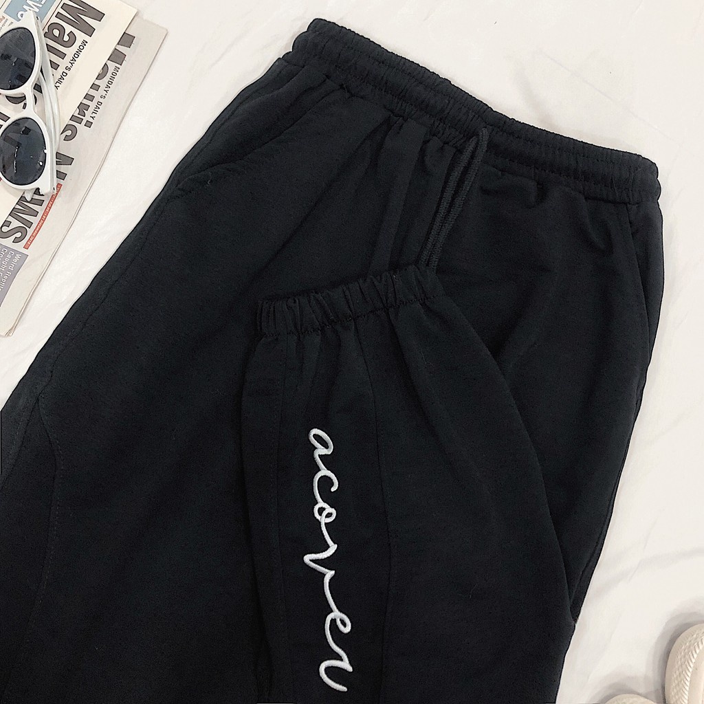 Quần Jogger Thêu ACOVER Ống Rộng Bo Gấu Ulzzang Unisex