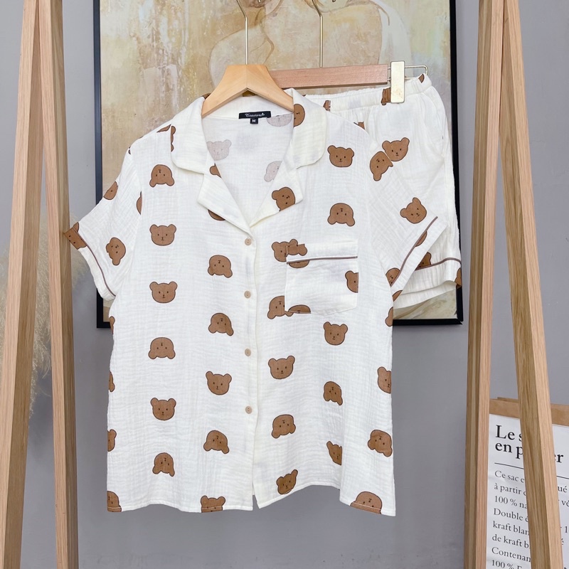 ĐỒ NGỦ XÔ MUSLIN đồ bộ mặc nhà vải xô nhăn hoạ tiết dễ thương | BigBuy360 - bigbuy360.vn