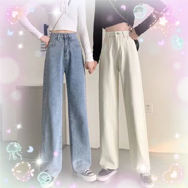 Phiên Bản Hàn Quốc💥💥Quần Jeans Dài Lưng Cao Ống Rộng Màu Đen Phong Cách Retro Cho Nữ