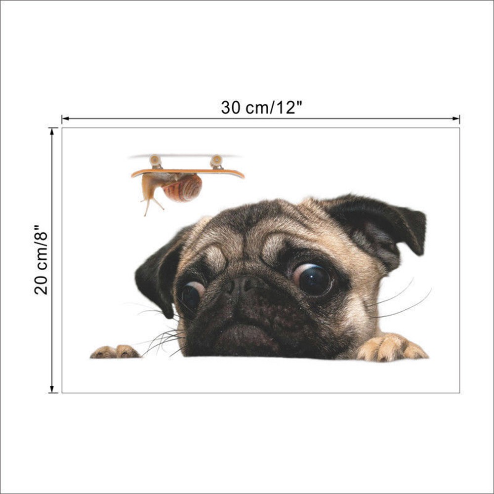 Decal Dán Trang Trí Hình Chó Pug 3d Cho Xe Hơi 20x30cm