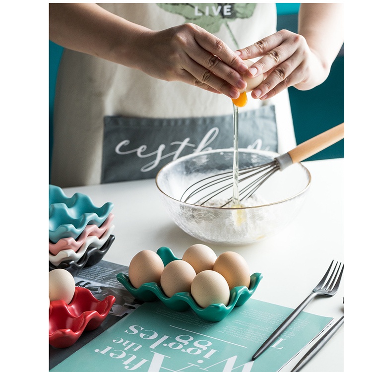 Khay sứ để trứng gà cao cấp ô vuông sáng tạo cho gia đình siêu đáng yêu