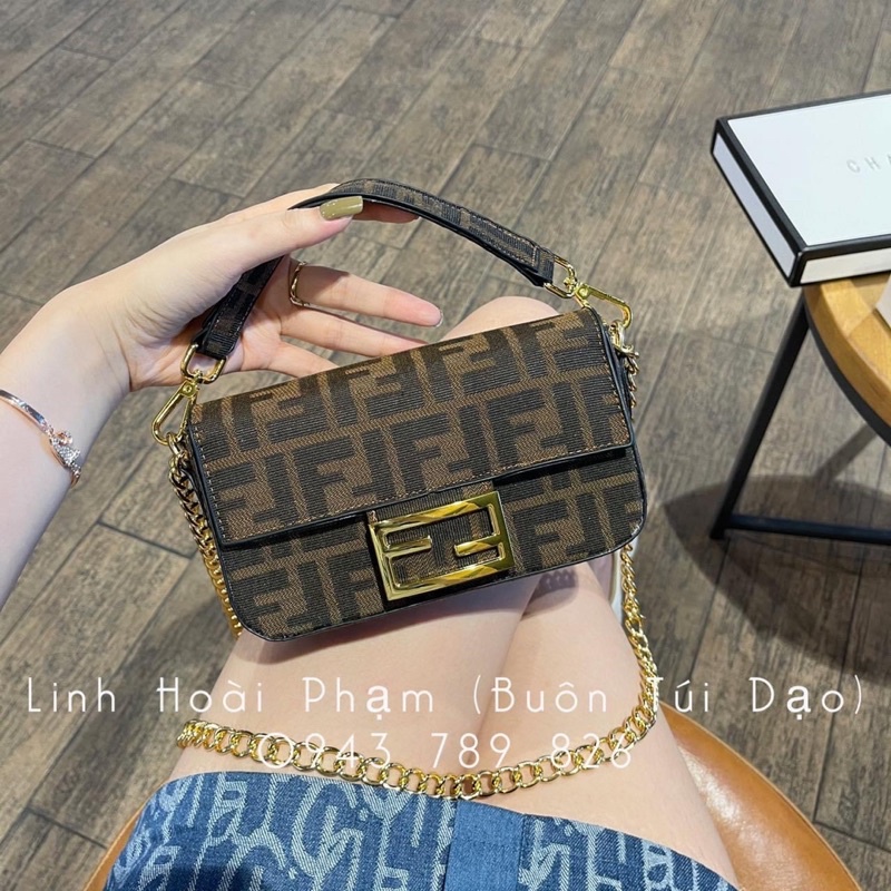 Túi xách nữ dáng hộp 20cm màu nâu (ảnh thật + video)